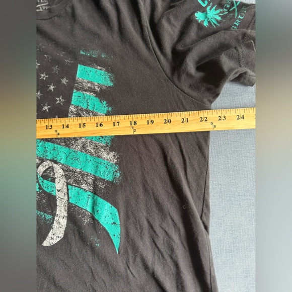 Grunt Style Cancer Awareness T Shirt Men’s SZ XL American Flag Teal Black Casual - Picture 5 of 6